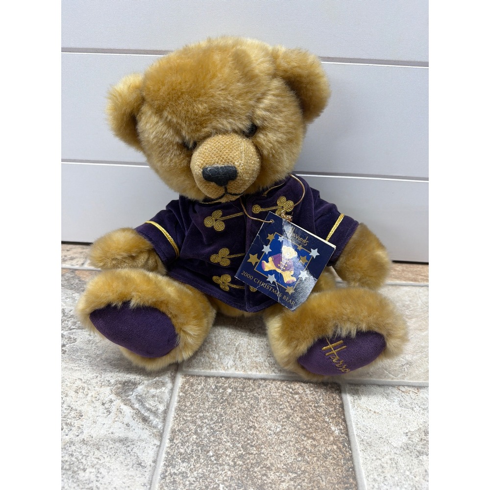 Harrods 2000 Christmas Bear Plush Purple Velvet Jacket Gold Embroidery 10 inch